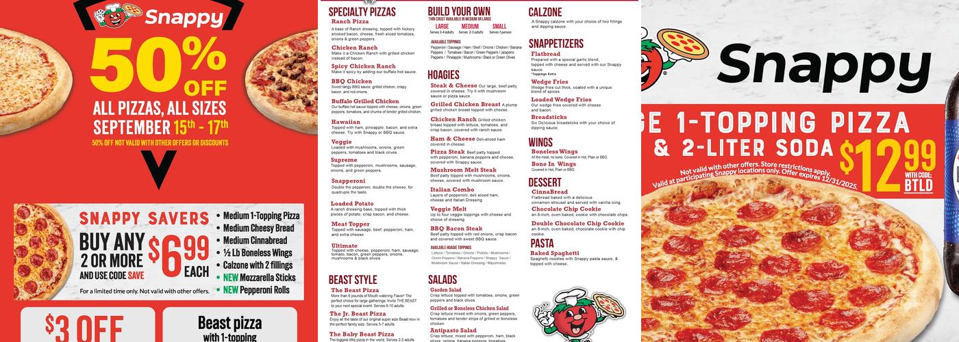 Snappy Tomato Pizza Menu