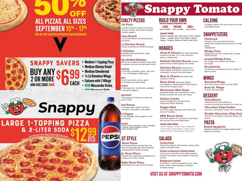 Snappy Tomato Pizza Menu