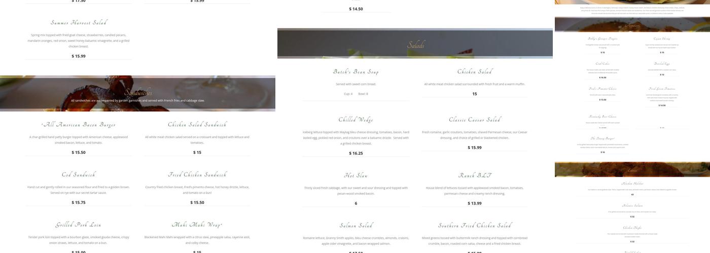 Tousey House Tavern Menu