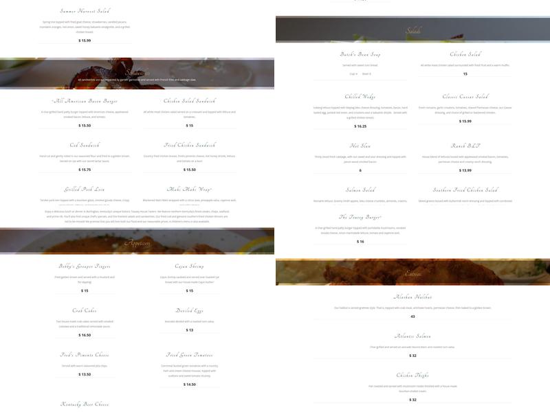 Tousey House Tavern Menu