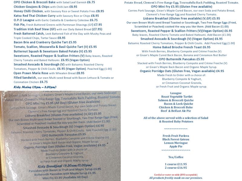 Old Post Office Lisbane Menu