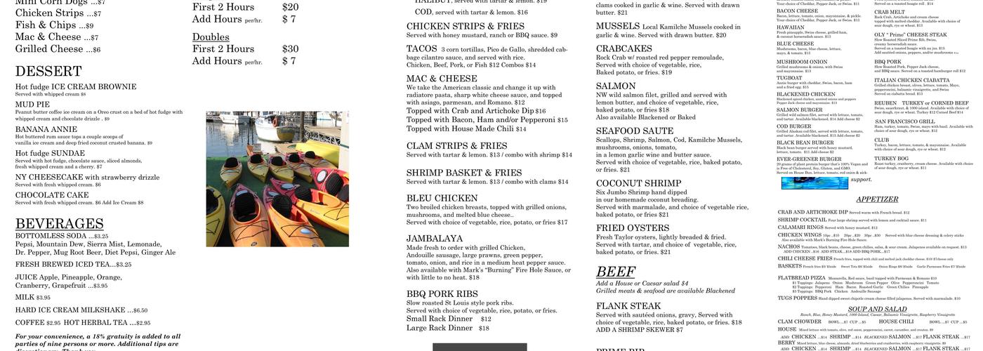 Tugboat Annie's Menu