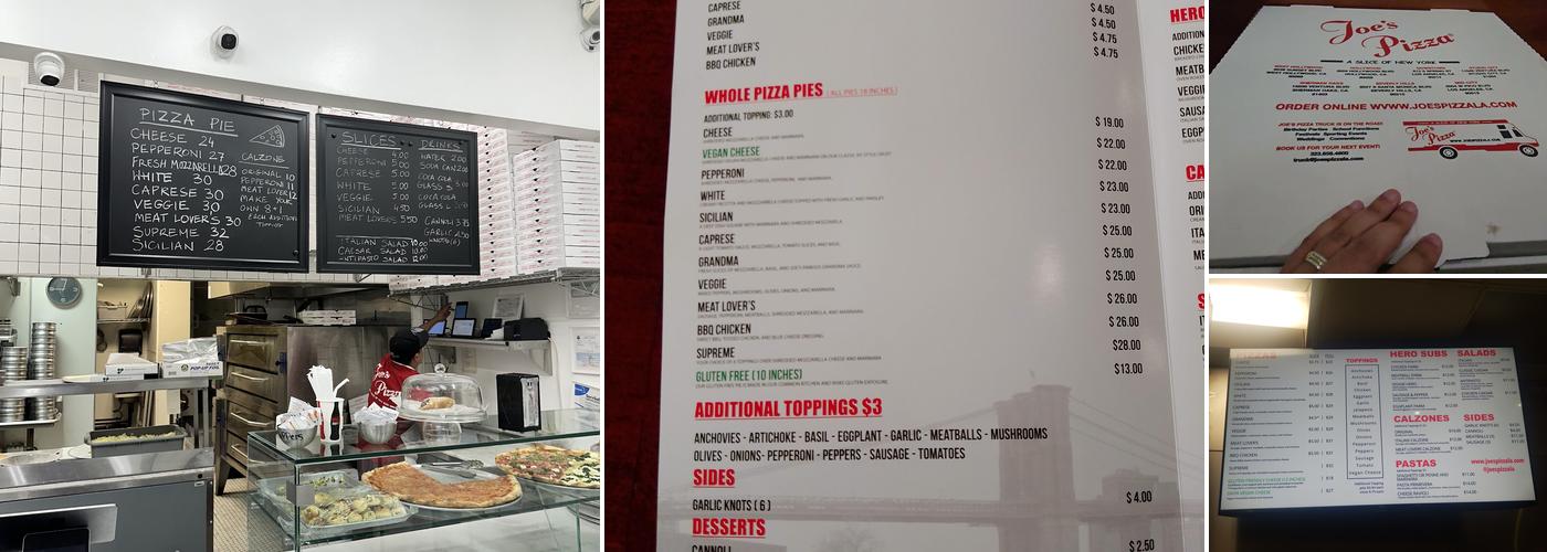 Joe's Pizza Menu