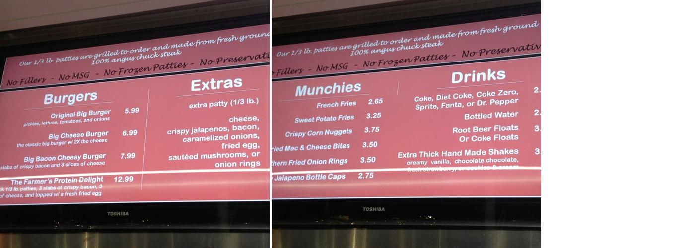 Rolling Burger Barns Menu