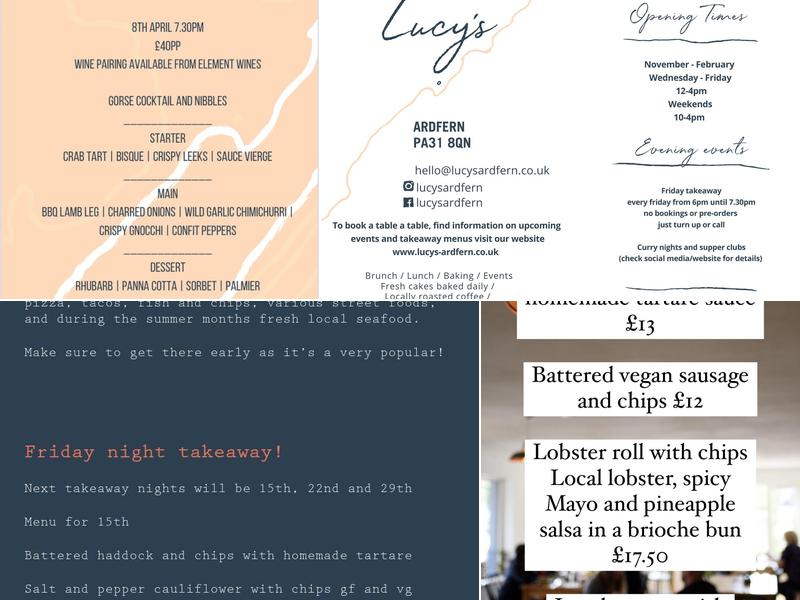 Lucy's Ardfern Menu