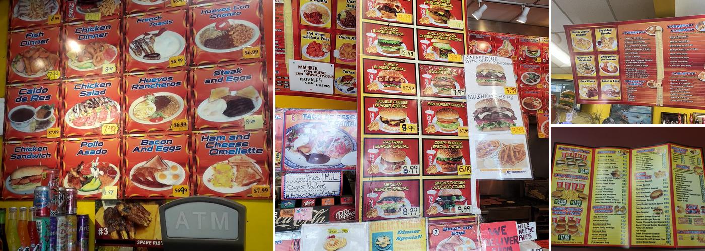 Simon's Burgers Menu