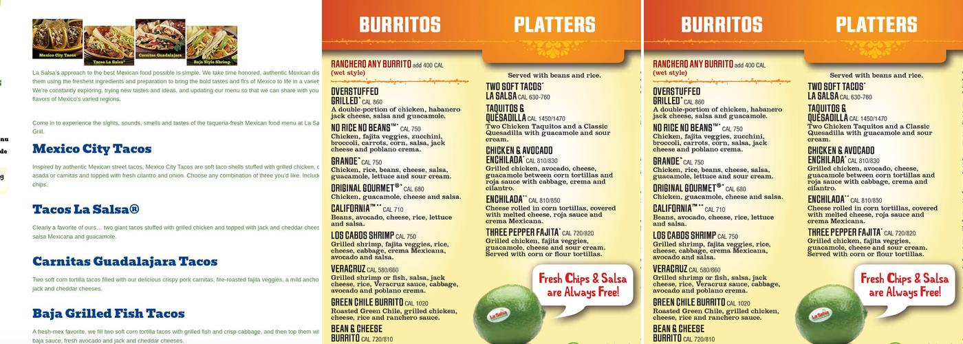 La Salsa Menu