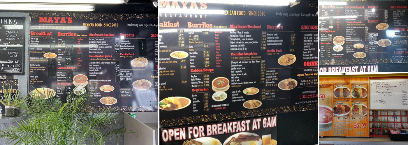 Maya's Restaurant Menu