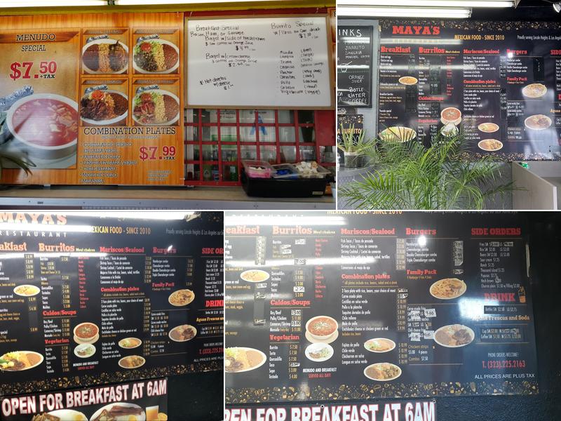 Maya's Restaurant Menu