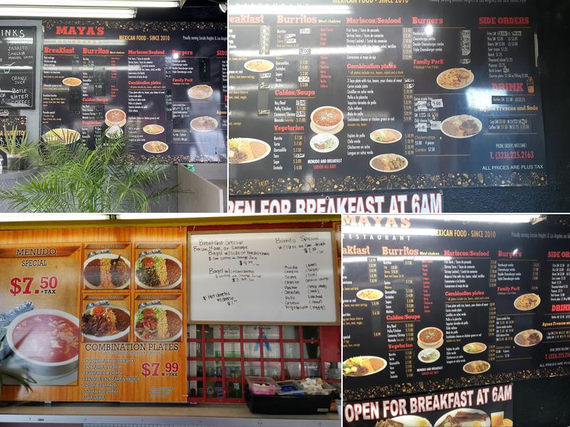 Maya's Restaurant Menu