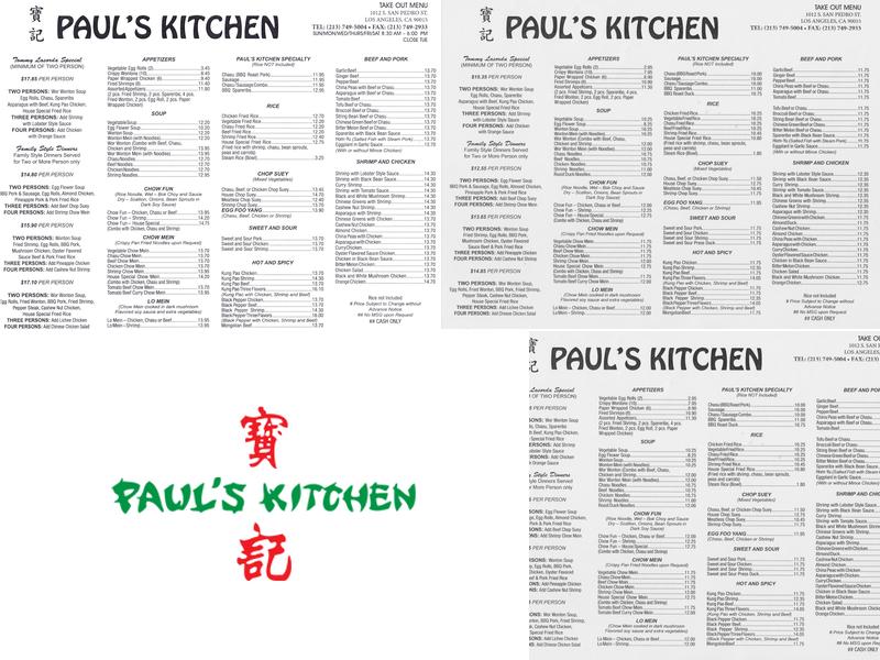 Paul's Kitchen Menu