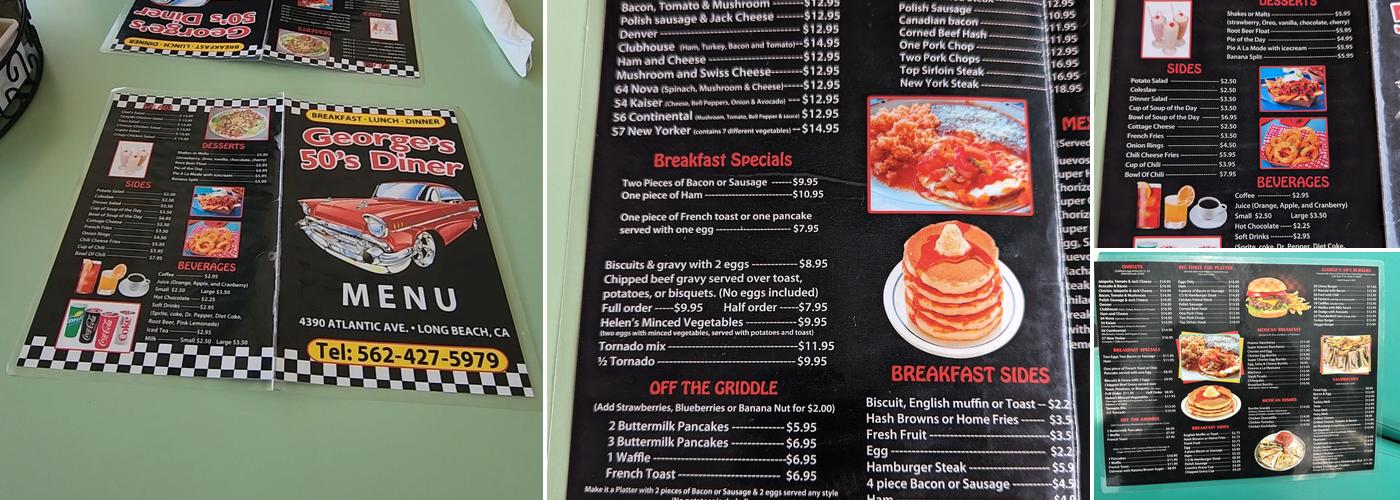 George's 50'S Diner Menu