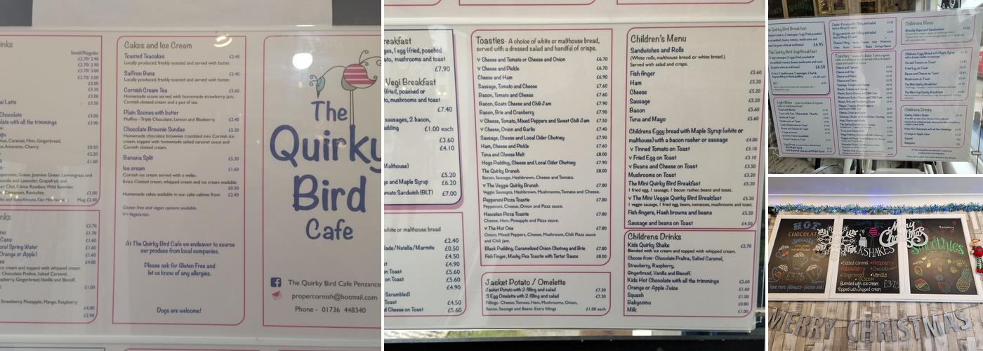 The Quirky Bird Cafe Menu