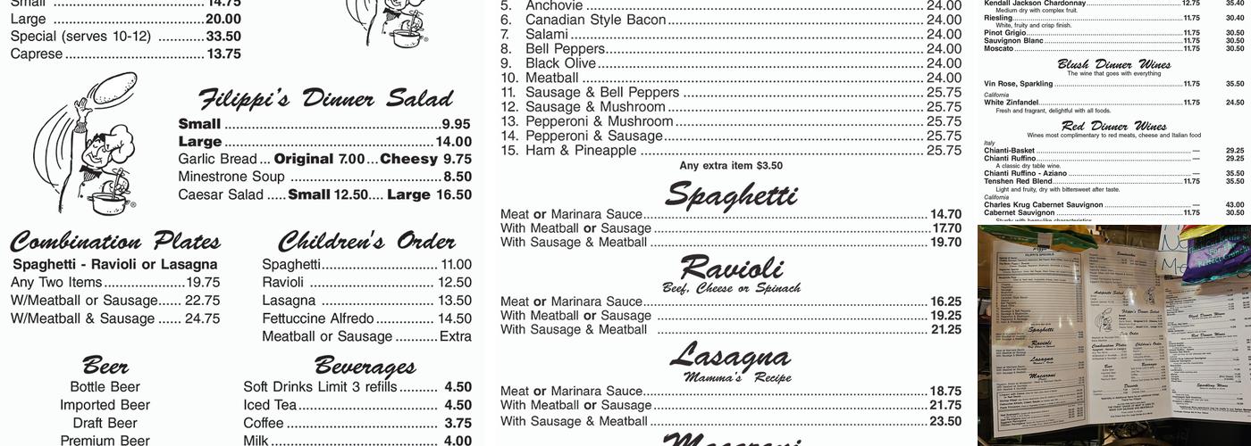 Filippi's Pizza Grotto Little Italy Menu