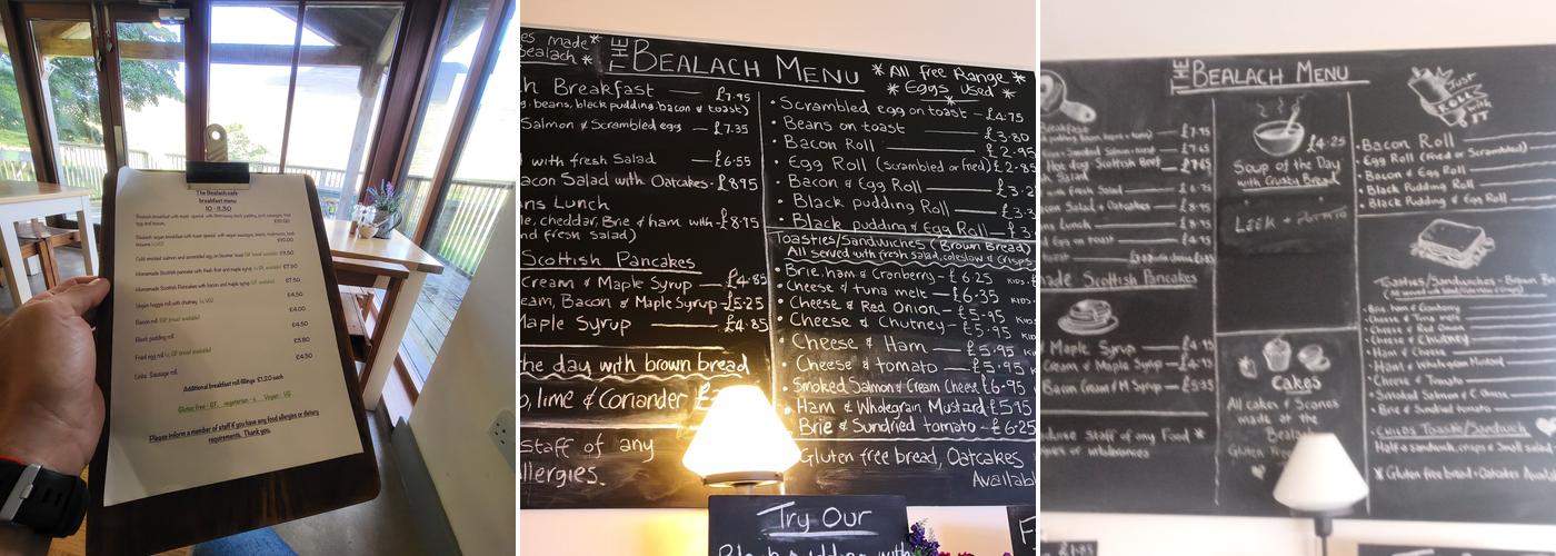 The Bealach Cafe and Gallery Menu