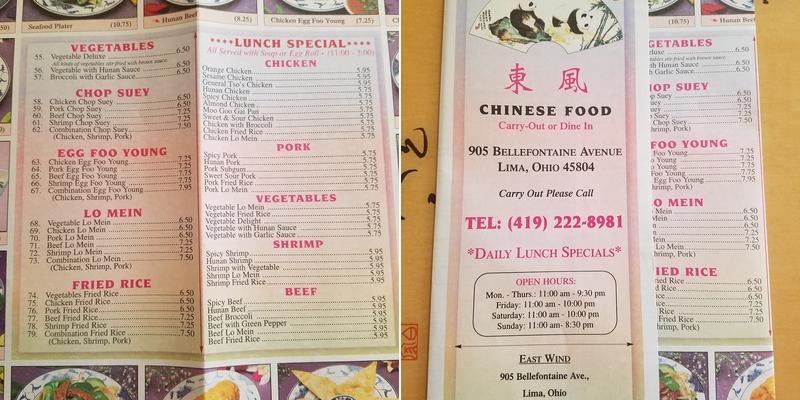 East Wind Menu