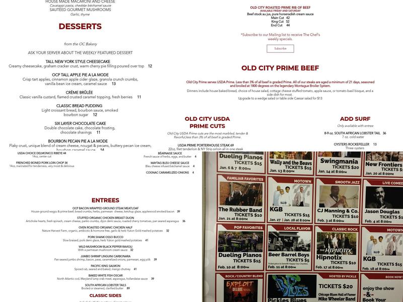 Old City Prime Menu