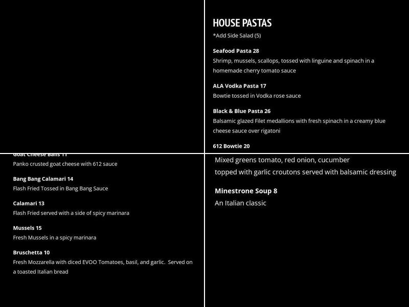 Corner 612 Menu