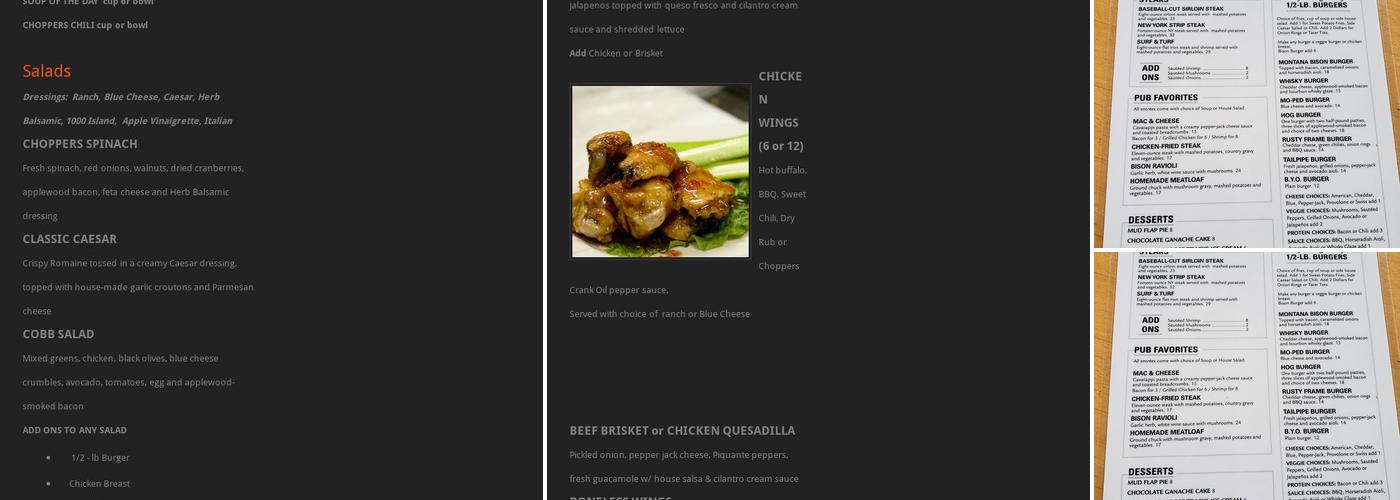 Choppers Grub and Pub Menu