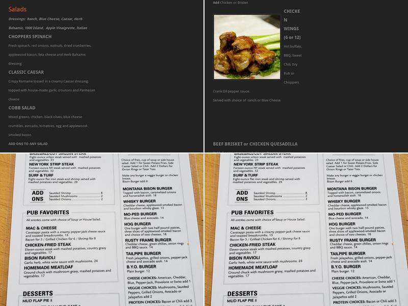 Choppers Grub and Pub Menu