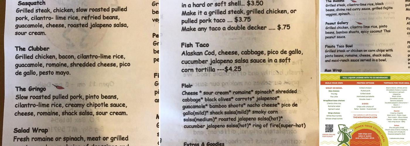 Wrap Shack Menu