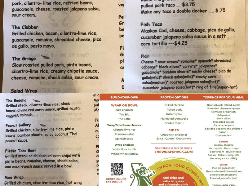 Wrap Shack Menu