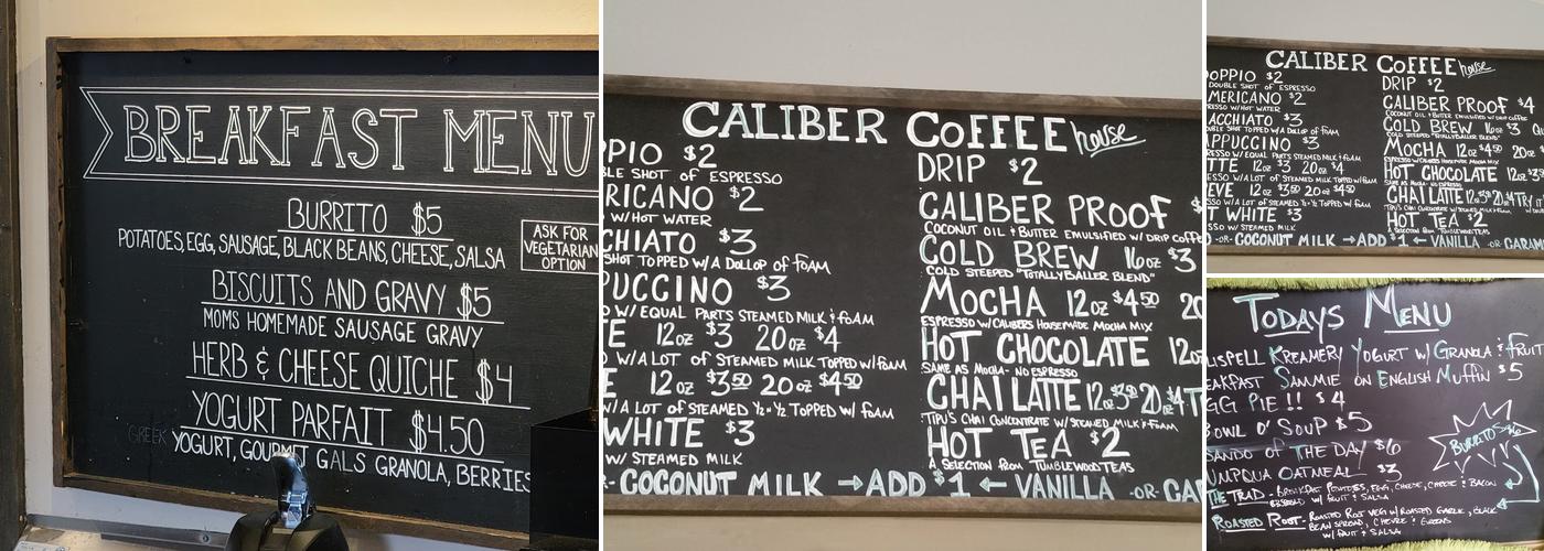 Caliber Coffee Roasters Menu