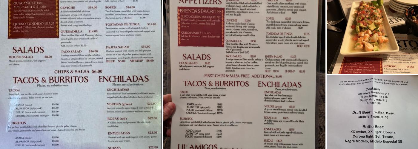 Alberto’s Mexican Cuisine Menu