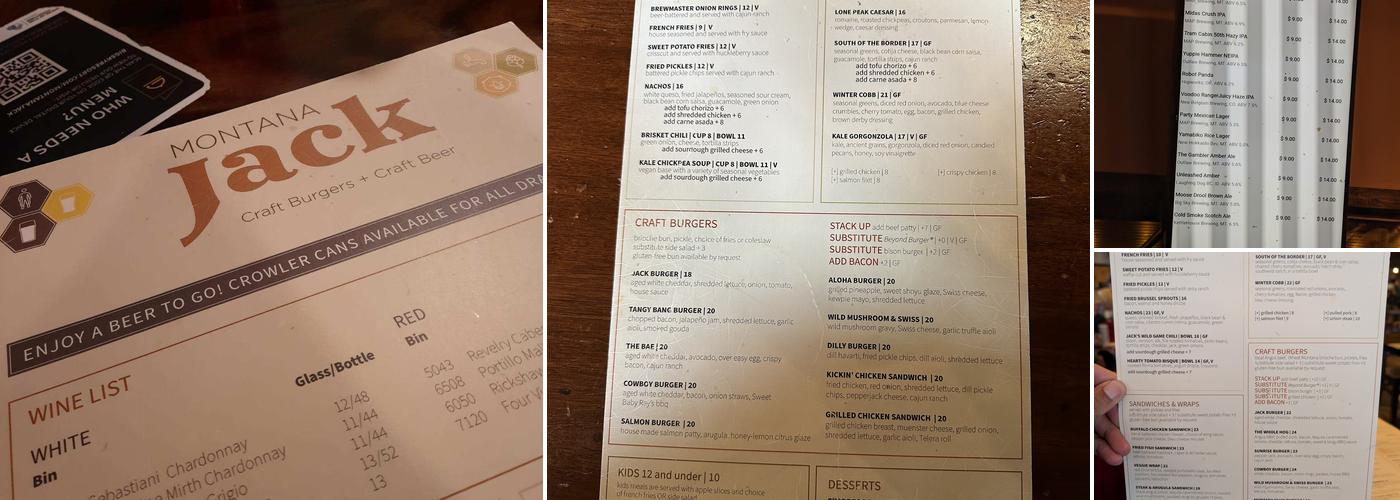 Montana Jack Menu