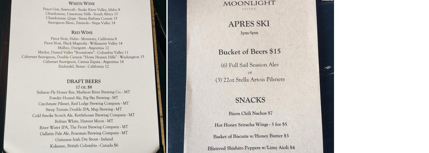 Moonlight Tavern Menu