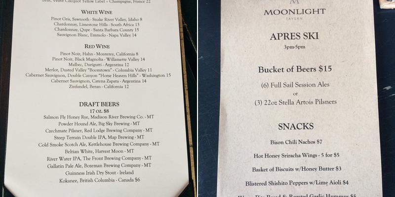 Moonlight Tavern Menu