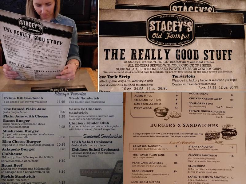 Stacey's Old Faithful Bar & Steakhouse Menu