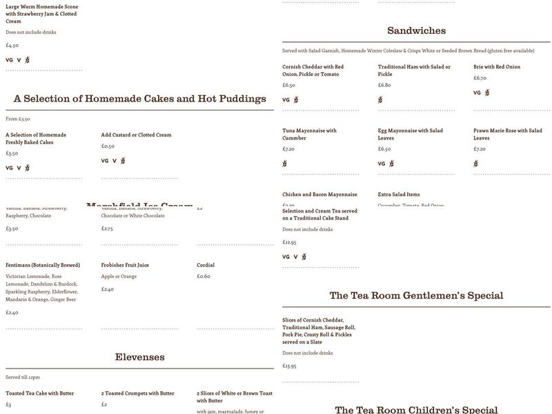 The Tea Room Menu