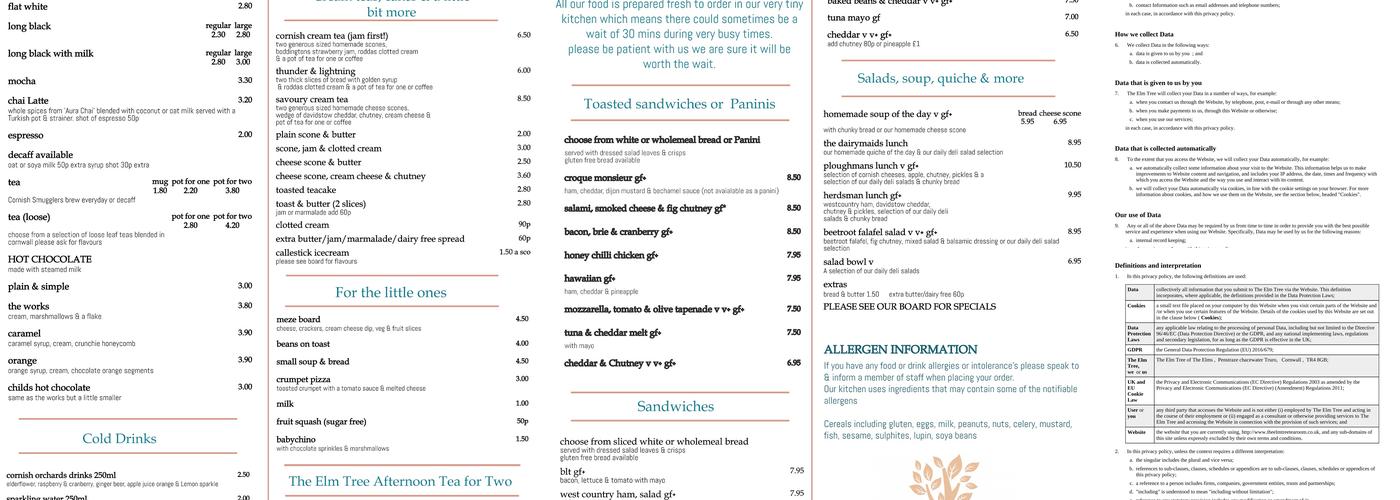 The Elm Tree Menu