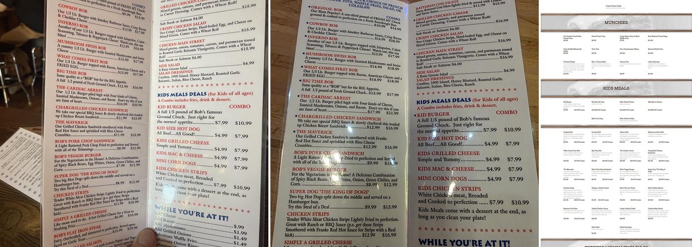 Burger Bob's Menu