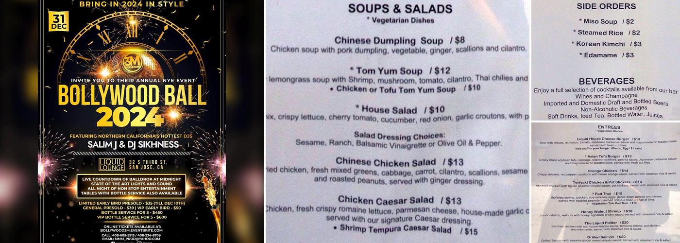 Liquid Restaurant and Lounge Menu