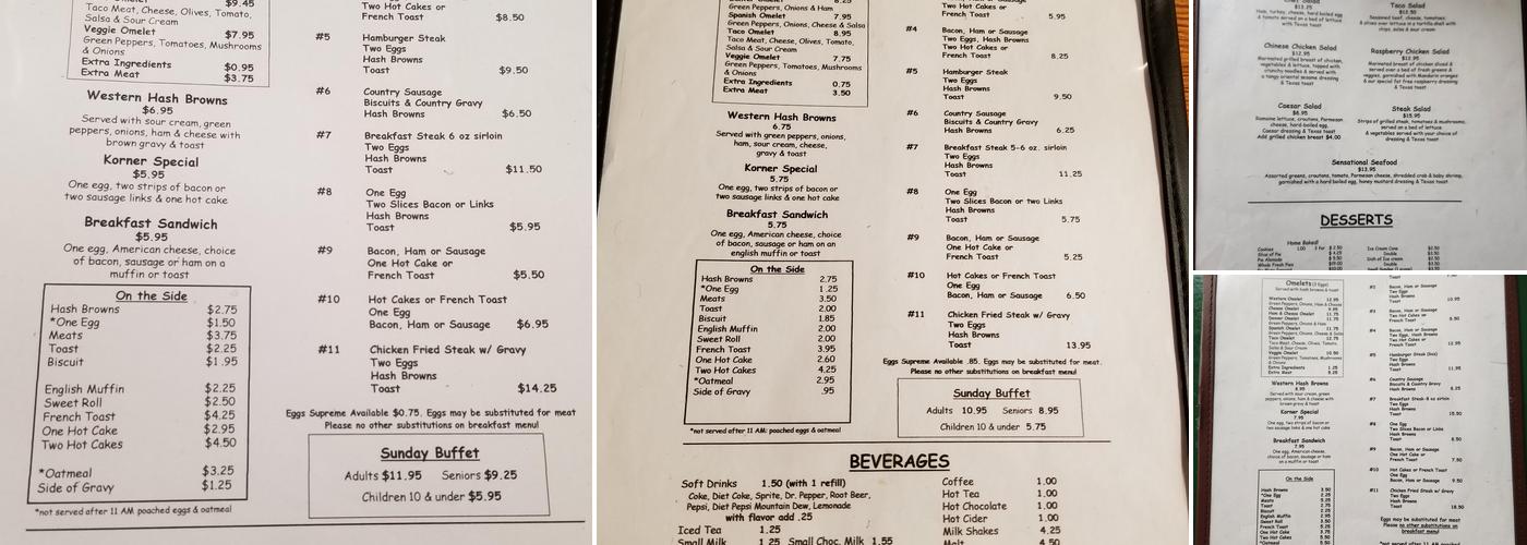 Kountry Korner Café Menu