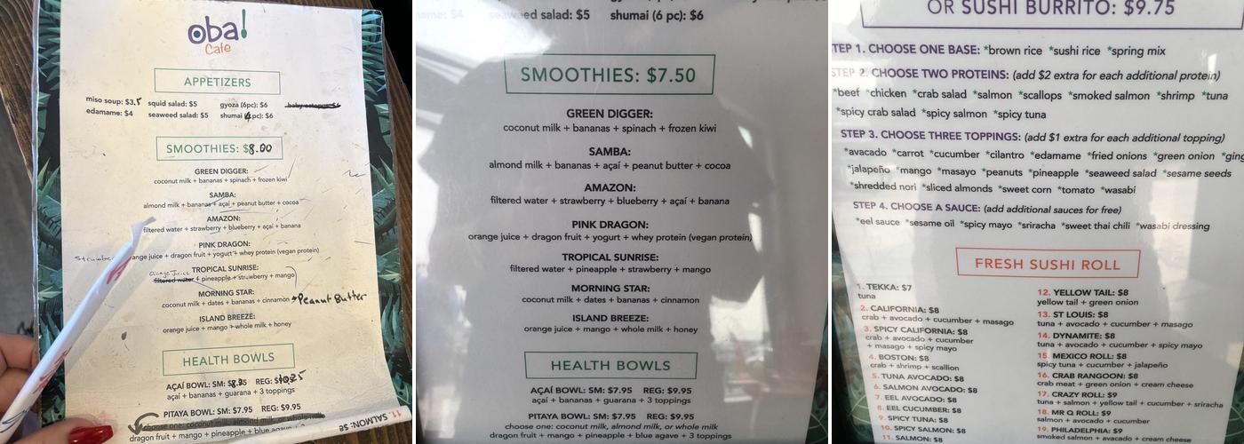 Oba Cafe Menu