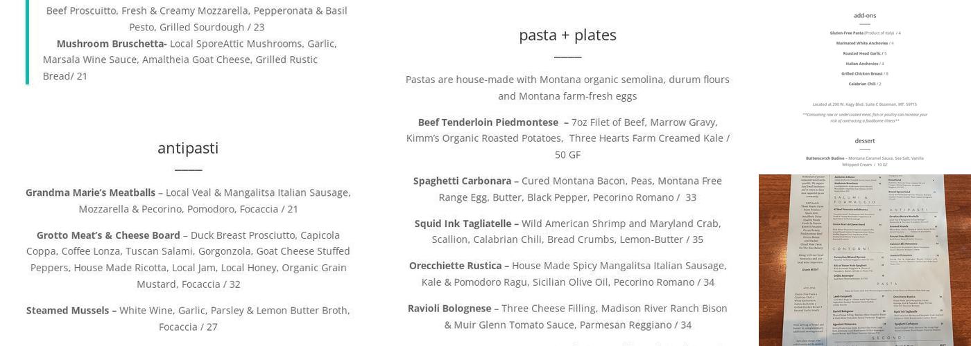 Blacksmith Italian Menu