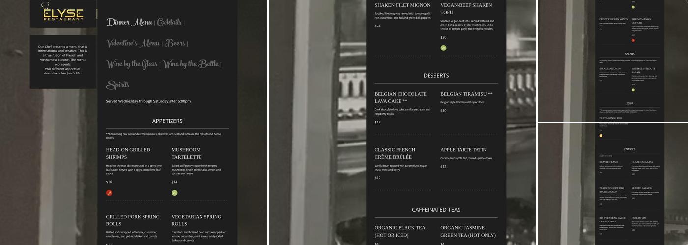 Elyse Restaurant Menu