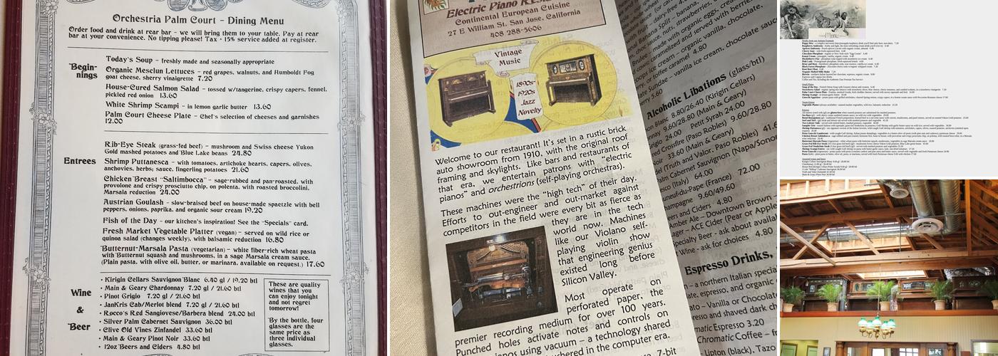 Orchestria Palm Court Restaurant Menu