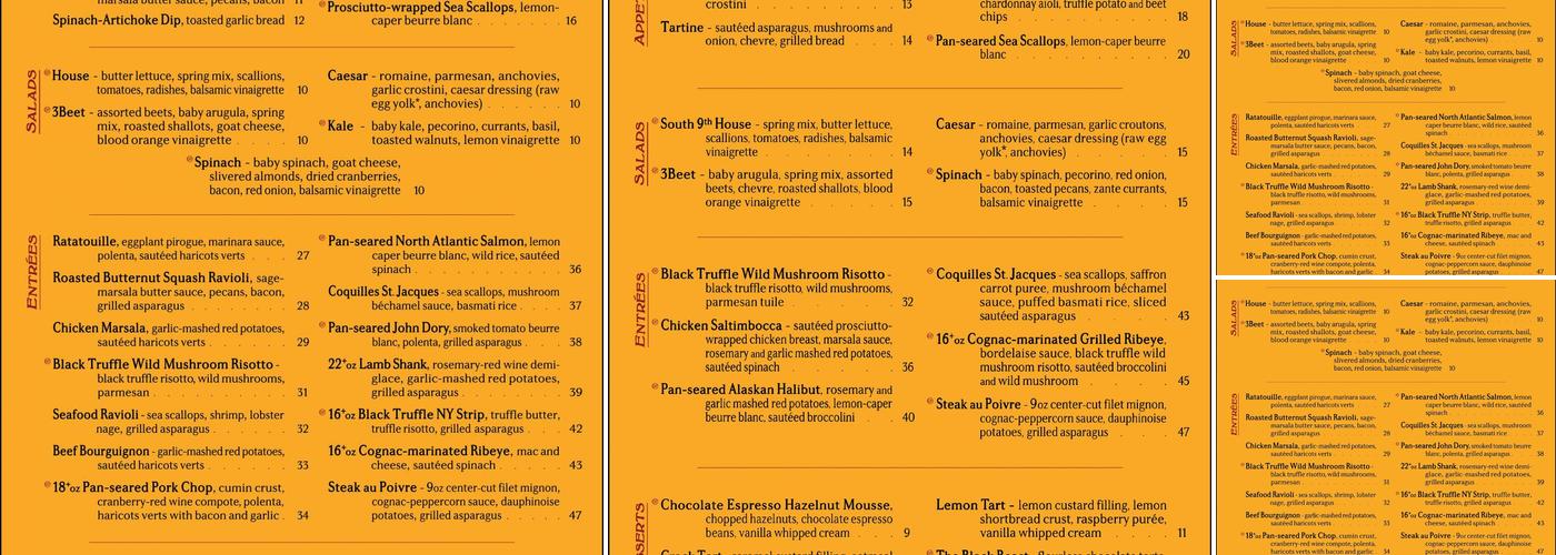 South 9th Bistro Menu