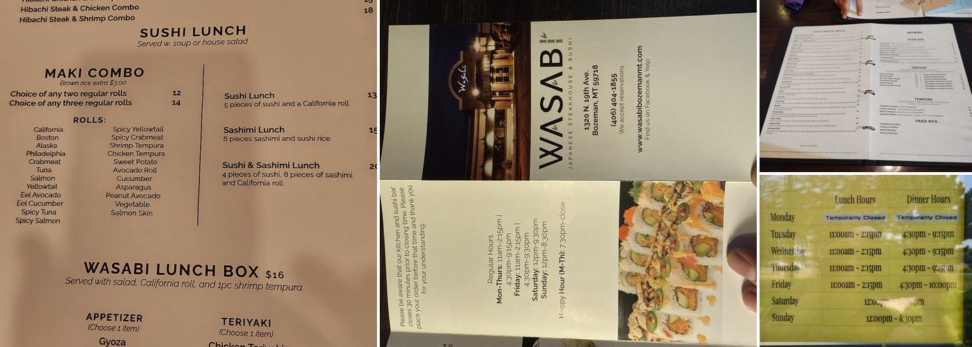 Wasabi Japanese Steak House Menu