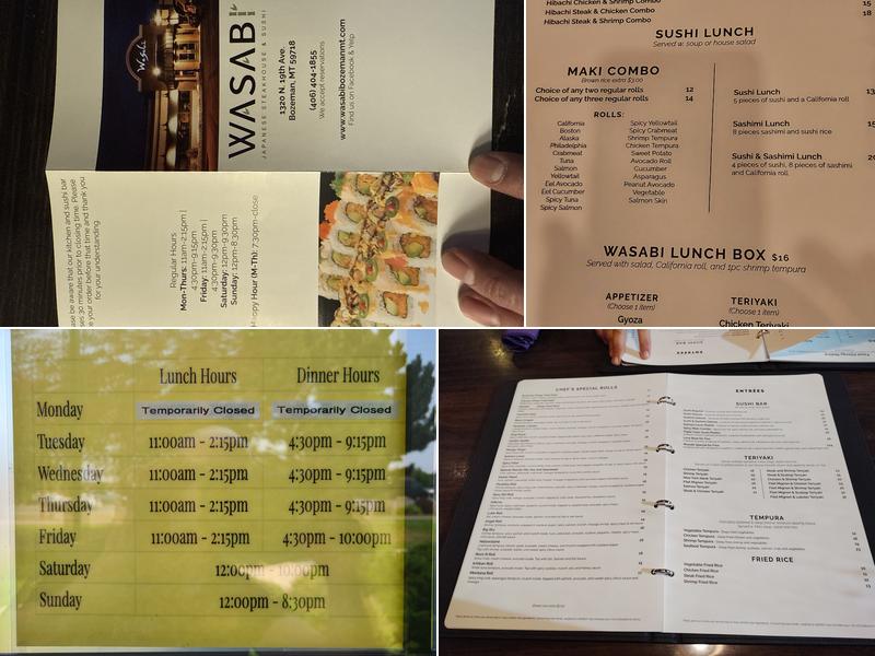 Wasabi Japanese Steak House Menu