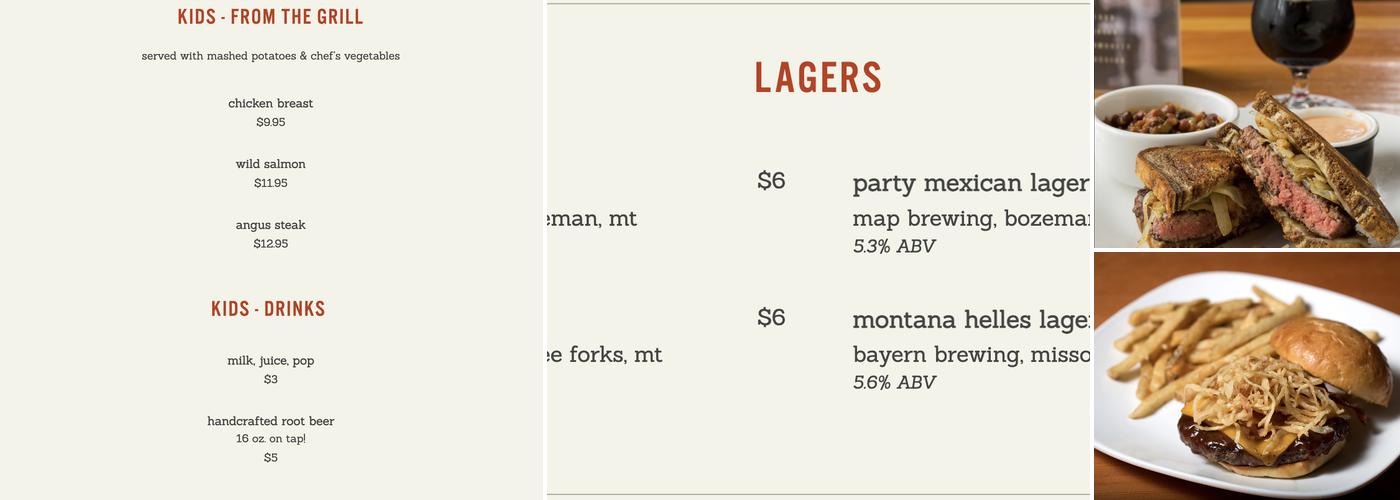 Montana Ale Works Menu