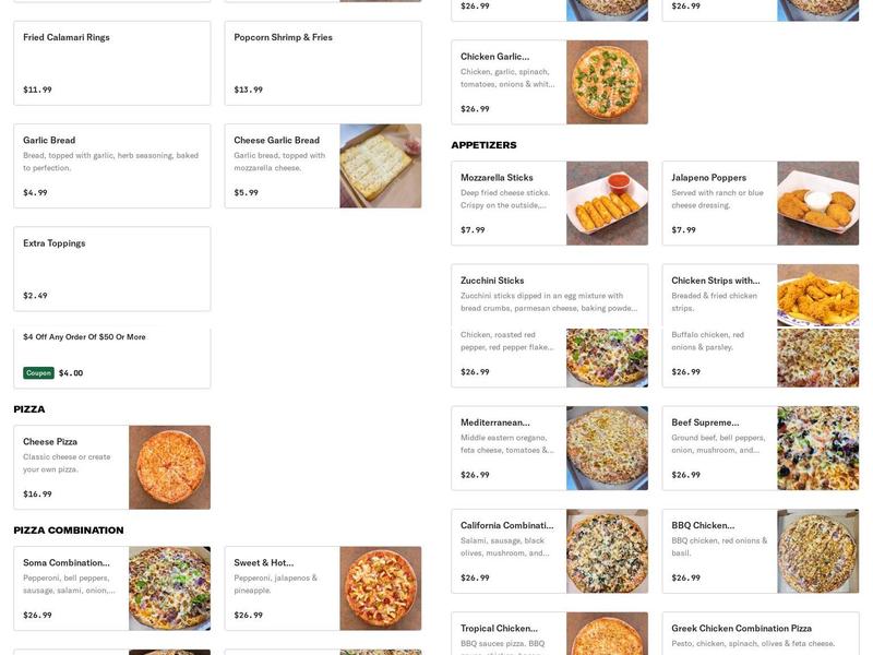 Soma Pizza & Grill Menu