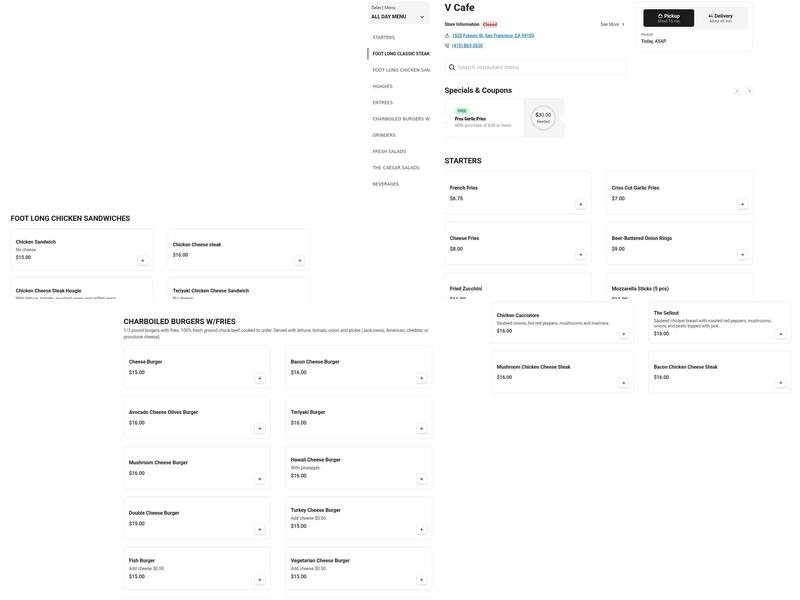 V Cafe Menu