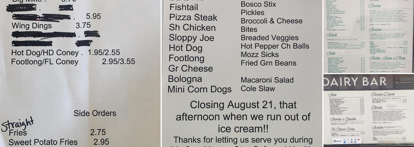 Mike's Dairy Bar Menu