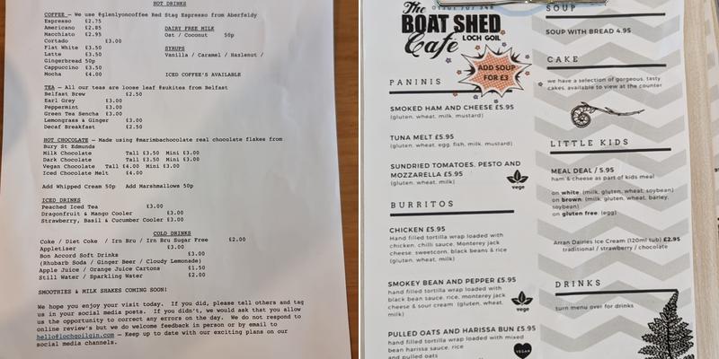 The Boatshed Cafe Menu