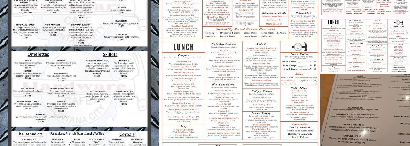 The Hardware Cafe Menu